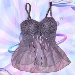 NWOT 2014 victoria’s secret open back push-up babydoll chemise with bow, sz 36d